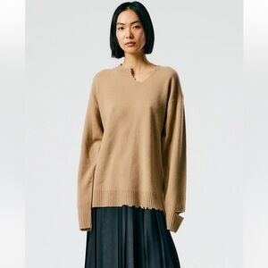 Tibi | Soft Lambswool Cutout Neckband Pullover | Sand | Size S